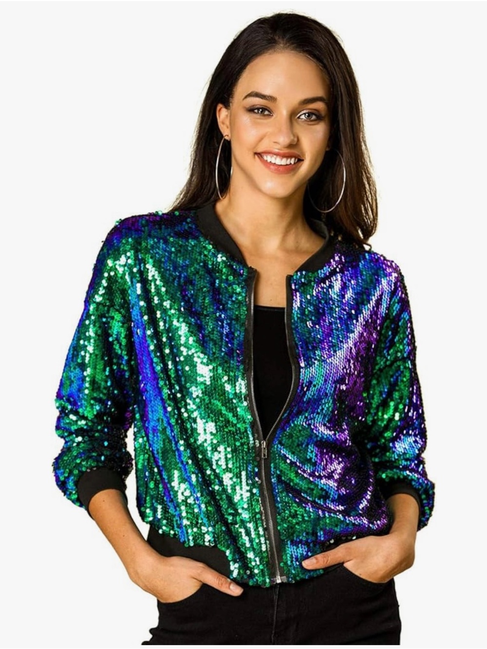 Purple Sequin Bomber Jacket